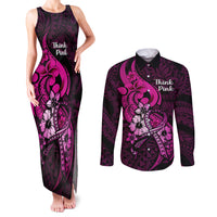 Personalised Polynesia Breast Cancer Awareness Couples Matching Tank Maxi Dress and Long Sleeve Button Shirts Think Pink Polynesian Ribbon Black Version LT14 Pink - Polynesian Pride