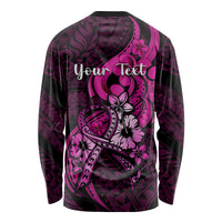 Personalised Polynesia Breast Cancer Awareness Long Sleeve Shirt Think Pink Polynesian Ribbon Black Version LT14 - Polynesian Pride