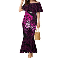 Personalised Polynesia Breast Cancer Awareness Mermaid Dress Think Pink Polynesian Ribbon Black Version LT14 Women Pink - Polynesian Pride