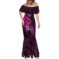 Personalised Polynesia Breast Cancer Awareness Mermaid Dress Think Pink Polynesian Ribbon Black Version LT14 - Polynesian Pride