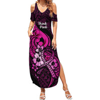 Personalised Polynesia Breast Cancer Awareness Summer Maxi Dress Think Pink Polynesian Ribbon Black Version LT14 Women Pink - Polynesian Pride