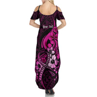 Personalised Polynesia Breast Cancer Awareness Summer Maxi Dress Think Pink Polynesian Ribbon Black Version LT14 - Polynesian Pride