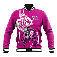 Polynesia Breast Cancer Awareness Baseball Jacket Think Pink Polynesian Ribbon White Version LT14 Unisex Pink - Polynesian Pride