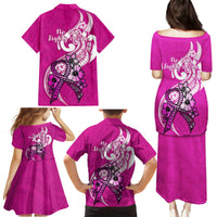 Polynesia Breast Cancer Awareness Family Matching Puletasi Dress and Hawaiian Shirt Think Pink Polynesian Ribbon White Version LT14 - Polynesian Pride