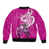 Polynesia Breast Cancer Awareness Sleeve Zip Bomber Jacket Think Pink Polynesian Ribbon White Version LT14 - Polynesian Pride