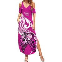 Polynesia Breast Cancer Awareness Summer Maxi Dress Think Pink Polynesian Ribbon White Version LT14 Women Pink - Polynesian Pride