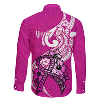 personalised-polynesia-breast-cancer-awareness-family-matching-long-sleeve-bodycon-dress-and-hawaiian-shirt-think-pink-polynesian-ribbon-white-version