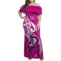 personalised-polynesia-breast-cancer-awareness-family-matching-off-shoulder-maxi-dress-and-hawaiian-shirt-think-pink-polynesian-ribbon-white-version