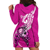 Personalised Polynesia Breast Cancer Awareness Hoodie Dress Think Pink Polynesian Ribbon White Version LT14 - Polynesian Pride