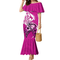 Personalised Polynesia Breast Cancer Awareness Mermaid Dress Think Pink Polynesian Ribbon White Version LT14 Women Pink - Polynesian Pride