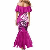 Personalised Polynesia Breast Cancer Awareness Mermaid Dress Think Pink Polynesian Ribbon White Version LT14 - Polynesian Pride
