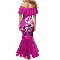Personalised Polynesia Breast Cancer Awareness Mermaid Dress Think Pink Polynesian Ribbon White Version LT14 - Polynesian Pride