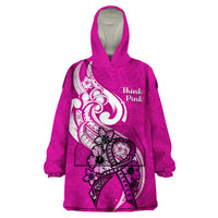 Personalised Polynesia Breast Cancer Awareness Wearable Blanket Hoodie Think Pink Polynesian Ribbon White Version LT14 One Size Pink - Polynesian Pride