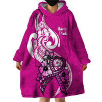 Personalised Polynesia Breast Cancer Awareness Wearable Blanket Hoodie Think Pink Polynesian Ribbon White Version LT14 - Polynesian Pride