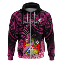 Presonalised Tonga Breast Cancer Awareness Hoodie Pink Ribbon Brave Strong Warrior Tongan Ngatu Pattern LT14 - Polynesian Pride