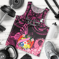 Presonalised Tonga Breast Cancer Awareness Men Tank Top Pink Ribbon Brave Strong Warrior Tongan Ngatu Pattern LT14 Pink - Polynesian Pride