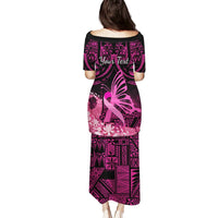 Presonalised Tonga Breast Cancer Awareness Puletasi Pink Ribbon Brave Strong Warrior Tongan Ngatu Pattern LT14 - Polynesian Pride