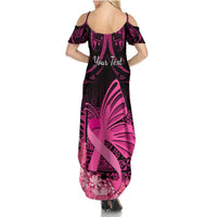 Presonalised Tonga Breast Cancer Awareness Summer Maxi Dress Pink Ribbon Brave Strong Warrior Tongan Ngatu Pattern LT14 - Polynesian Pride