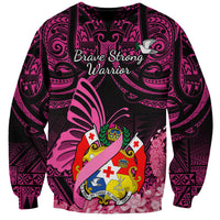 Presonalised Tonga Breast Cancer Awareness Sweatshirt Pink Ribbon Brave Strong Warrior Tongan Ngatu Pattern LT14 Unisex Pink - Polynesian Pride
