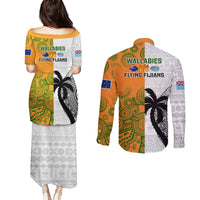 Fiji And Australia Rugby Couples Matching Puletasi Dress and Long Sleeve Button Shirts 2023 World Cup Aboriginal Mix Tapa Pattern LT14 - Polynesian Pride