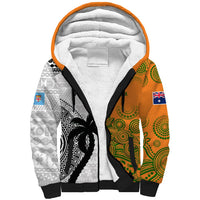 Custom Fiji And Australia Rugby Sherpa Hoodie 2023 World Cup Aboriginal Mix Tapa Pattern LT14 Unisex Gold - Polynesian Pride