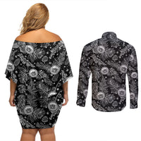 Hawaii Christmas Couples Matching Off Shoulder Short Dress and Long Sleeve Button Shirt Tropical Style With Coat Of Arms LT14 - Polynesian Pride