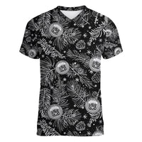 Hawaii Christmas Women V Neck T Shirt Tropical Style With Coat Of Arms LT14 Female Black - Polynesian Pride
