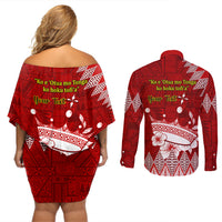 Personalised Tonga King Tupou I Day Couples Matching Off Shoulder Short Dress and Long Sleeve Button Shirt Tongan Ngatu Pattern With Crown LT14 - Polynesian Pride