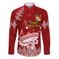 Personalised Tonga King Tupou I Day Family Matching Off Shoulder Maxi Dress and Hawaiian Shirt Tongan Ngatu Pattern With Crown LT14 Dad's Shirt - Long Sleeve Red - Polynesian Pride