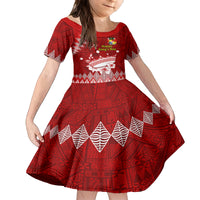 Personalised Tonga King Tupou I Day Kid Short Sleeve Dress Tongan Ngatu Pattern With Crown LT14 KID Red - Polynesian Pride