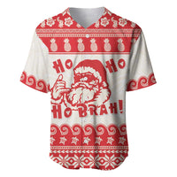 Red Mele Kalikimaka Hawaii Baseball Jersey Funny Ho Ho Ho Santa Shaka LT14 Red - Polynesian Pride