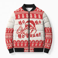 Red Mele Kalikimaka Hawaii Bomber Puffer Jacket Funny Ho Ho Ho Santa Shaka LT14 Unisex Red - Polynesian Pride