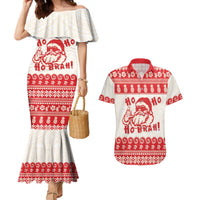 Red Mele Kalikimaka Hawaii Couples Matching Mermaid Dress and Hawaiian Shirt Funny Ho Ho Ho Santa Shaka - Polynesian Pride