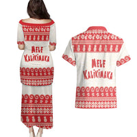 Red Mele Kalikimaka Hawaii Couples Matching Puletasi and Hawaiian Shirt Funny Ho Ho Ho Santa Shaka - Polynesian Pride