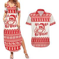 Red Mele Kalikimaka Hawaii Couples Matching Summer Maxi Dress and Hawaiian Shirt Funny Ho Ho Ho Santa Shaka - Polynesian Pride