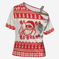 Red Mele Kalikimaka Hawaii Cross Shoulder Shirt Funny Ho Ho Ho Santa Shaka LT14 Female Red - Polynesian Pride