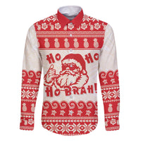 Red Mele Kalikimaka Hawaii Family Matching Off The Shoulder Long Sleeve Dress and Hawaiian Shirt Funny Ho Ho Ho Santa Shaka - Polynesian Pride