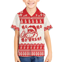 Red Mele Kalikimaka Hawaii Family Matching Off The Shoulder Long Sleeve Dress and Hawaiian Shirt Funny Ho Ho Ho Santa Shaka - Polynesian Pride