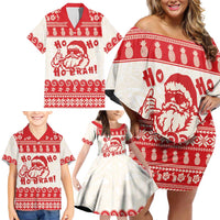 Red Mele Kalikimaka Hawaii Family Matching Off Shoulder Short Dress and Hawaiian Shirt Funny Ho Ho Ho Santa Shaka - Polynesian Pride