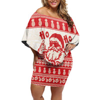 Red Mele Kalikimaka Hawaii Family Matching Off Shoulder Short Dress and Hawaiian Shirt Funny Ho Ho Ho Santa Shaka - Polynesian Pride