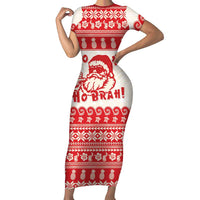 Red Mele Kalikimaka Hawaii Family Matching Short Sleeve Bodycon Dress and Hawaiian Shirt Funny Ho Ho Ho Santa Shaka - Polynesian Pride