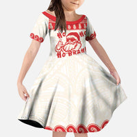 Red Mele Kalikimaka Hawaii Kid Short Sleeve Dress Funny Ho Ho Ho Santa Shaka - Polynesian Pride