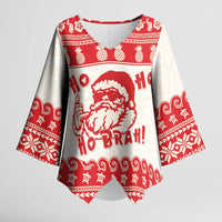 Red Mele Kalikimaka Hawaii Kimono Sleeve Blouse Funny Ho Ho Ho Santa Shaka LT14 Female Red - Polynesian Pride