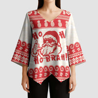 Red Mele Kalikimaka Hawaii Kimono Sleeve Blouse Funny Ho Ho Ho Santa Shaka LT14 - Polynesian Pride