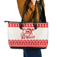 Red Mele Kalikimaka Hawaii Leather Tote Bag Funny Ho Ho Ho Santa Shaka LT14 - Polynesian Pride