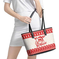 Red Mele Kalikimaka Hawaii Leather Tote Bag Funny Ho Ho Ho Santa Shaka LT14 - Polynesian Pride