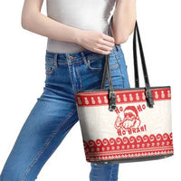 Red Mele Kalikimaka Hawaii Leather Tote Bag Funny Ho Ho Ho Santa Shaka LT14 - Polynesian Pride