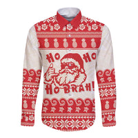 Red Mele Kalikimaka Hawaii Long Sleeve Button Shirt Funny Ho Ho Ho Santa Shaka LT14 Unisex Red - Polynesian Pride