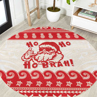 Red Mele Kalikimaka Hawaii Round Carpet Funny Ho Ho Ho Santa Shaka - Polynesian Pride