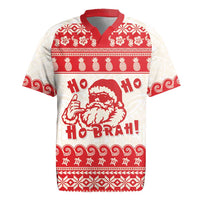Red Mele Kalikimaka Hawaii Rugby Jersey Funny Ho Ho Ho Santa Shaka LT14 Red - Polynesian Pride